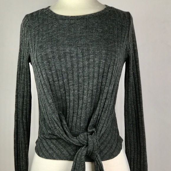 LULUs Your Sweet Love Charcoal Ribbed TieFront Top - Picture 6 of 12